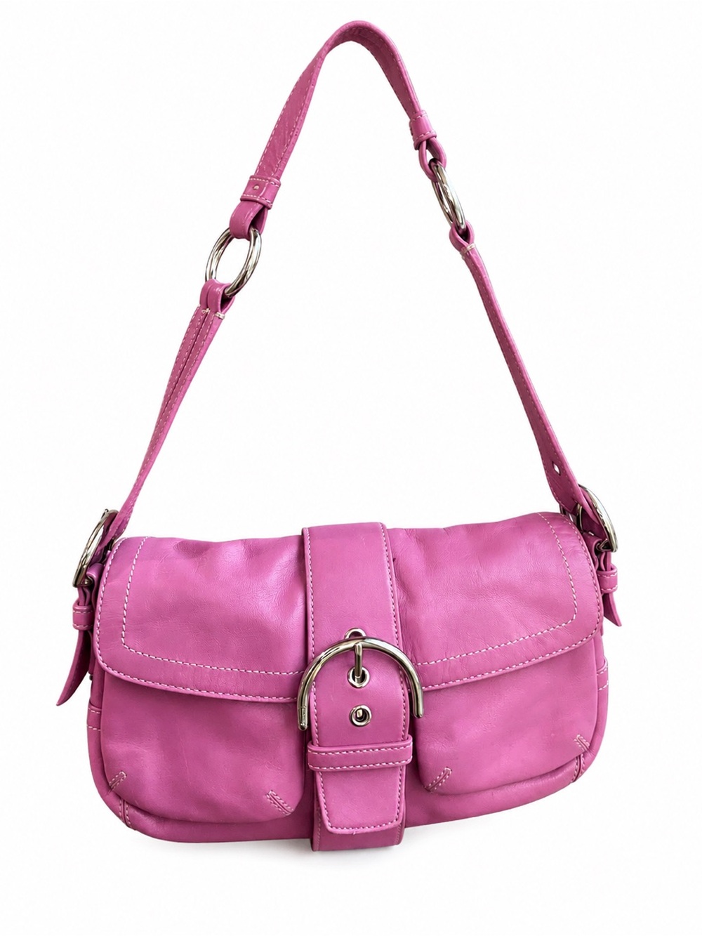 Coach Pink Leather Buckle Shoulder Bag